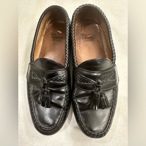 Allen Edmonds Maxfield Sz 8 D Loafers Black Leather Braided Trim Tassels Shoes